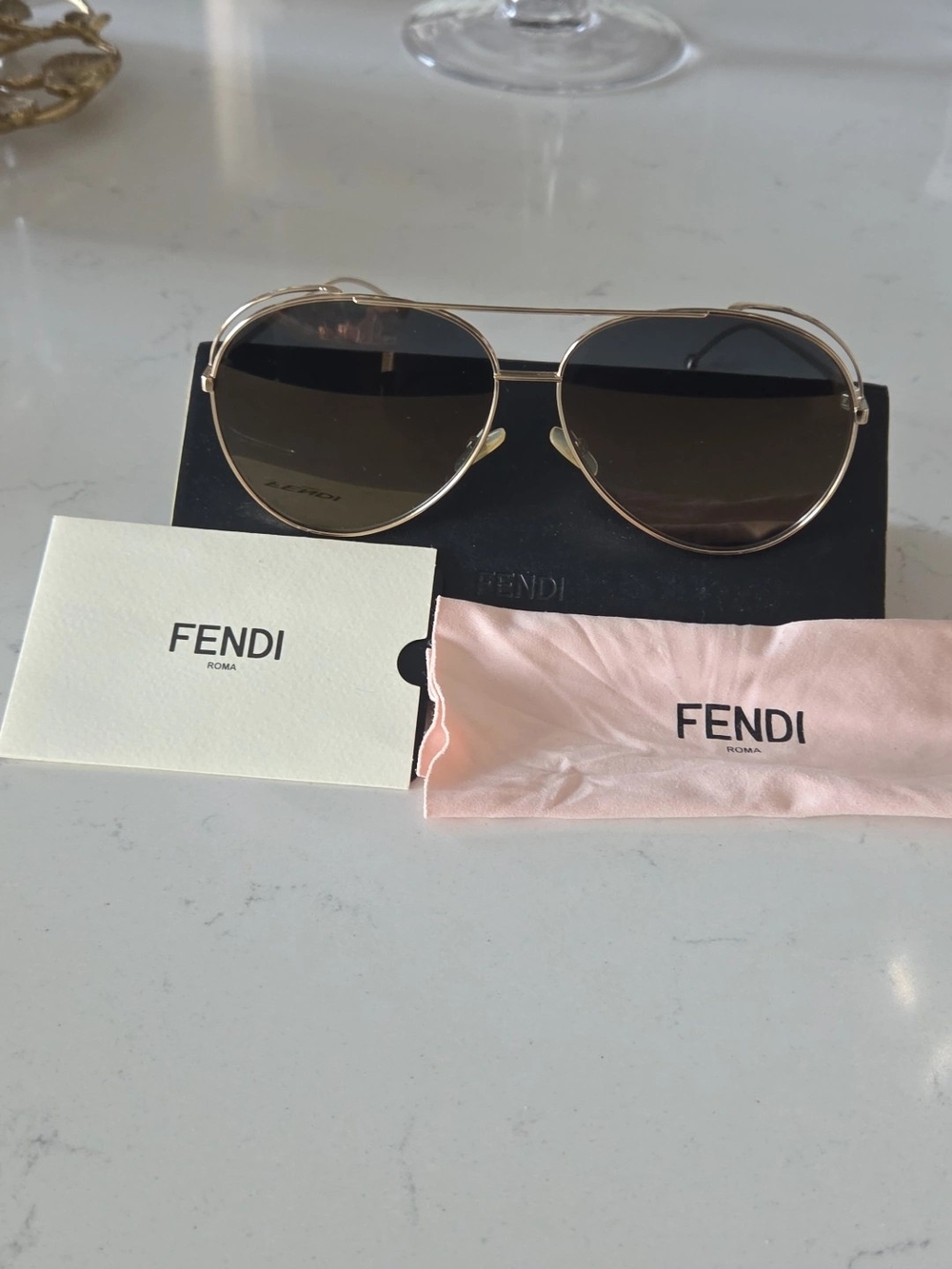 Fendi Gold-Frame Aviator Sunglasses with Brown Gradient Lenses